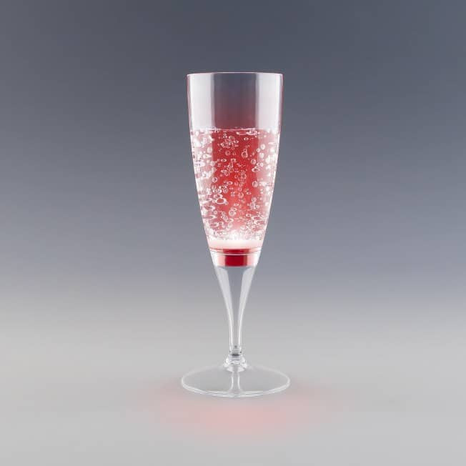 Flûte lumineuse rouge à LED avec bulles. Apportez de la couleur et du fun à vos soirées avec ce verre original.