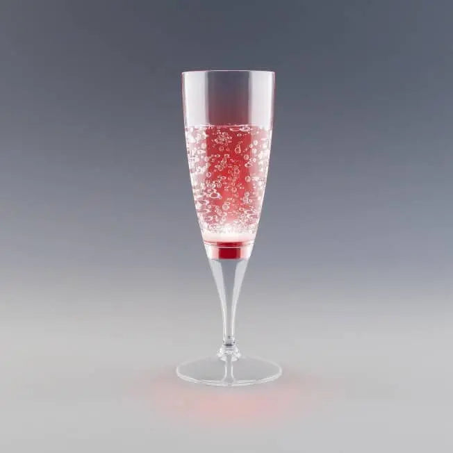 Flûte lumineuse rouge à LED avec bulles. Apportez de la couleur et du fun à vos soirées avec ce verre original.