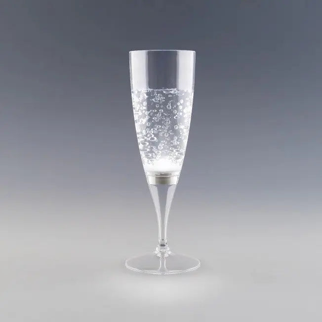 Flûte à champagne lumineuse blanche avec effet bulles, idéale pour les soirées chics et ambiance glamour.