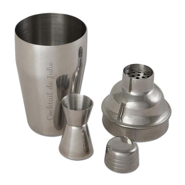 Personnalisez ce set à cocktail en acier recyclé. Gravure unique pour un cadeau élégant et pratique, parfait pour les amateurs de mixologie.