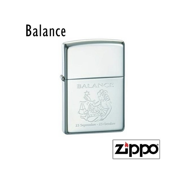 Briquet Zippo personnalisable signe Balance avec gravure du zodiaque et dates, idéal comme cadeau unique et élégant pour les natifs de septembre à octobre.