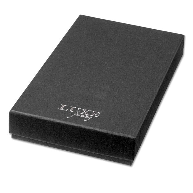 Boîte cadeau LUXE noire avec marquage argenté, parfaite pour sublimer l’élégance de votre coffret stylos personnalisables.
