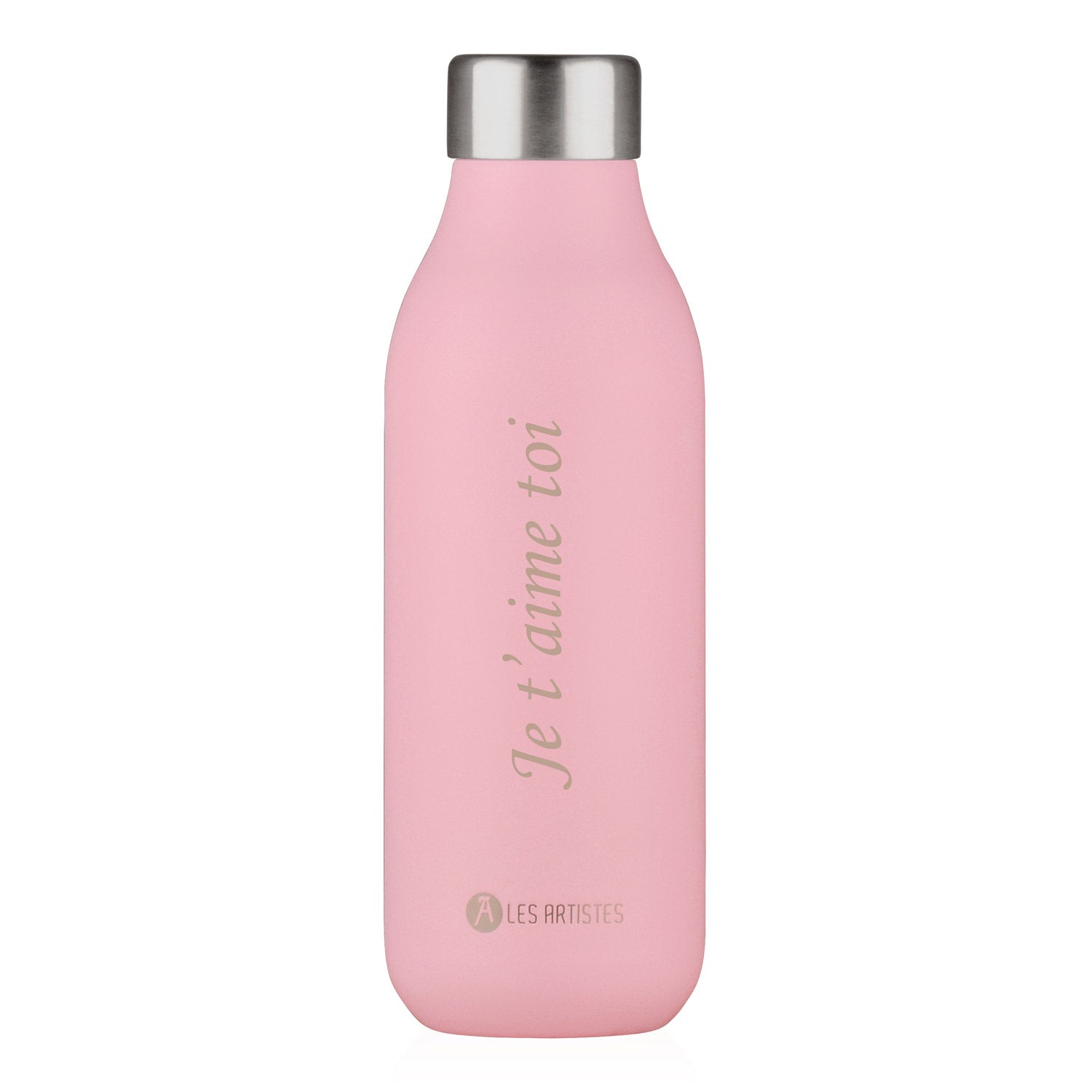 Bouteille isotherme rose 500 ml personnalisée avec gravure, en acier inoxydable, idéale pour conserver boissons chaudes ou froides.