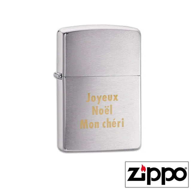 Briquet Zippo Regular satiné à personnaliser avec votre message gravé, parfait pour un cadeau unique et original.