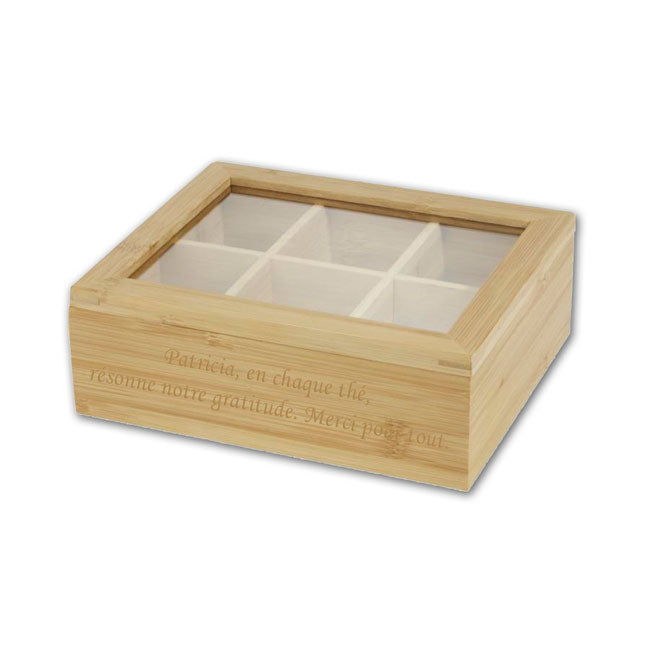 Boîte à thé personnalisée avec le texte "La boîte à Thé de Béatrice", idéale pour offrir un moment de détente sur mesure à un amateur de thé.