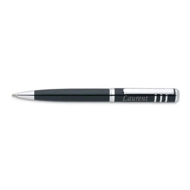 Stylo en métal noir brillant à personnaliser, gravé avec le prénom Laurent, idéal comme cadeau élégant.