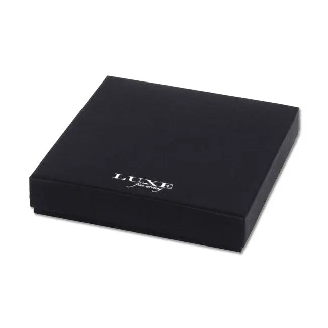 Boîte cadeau noire de la collection Luxe, contenant un portefeuille et un stylo à personnaliser pour un cadeau d'exception.