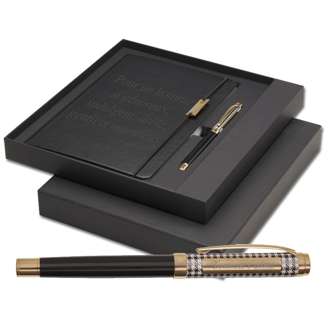 Coffret Cadeau Legato – Carnet A5 et Stylo Roller Personnalisable Noir