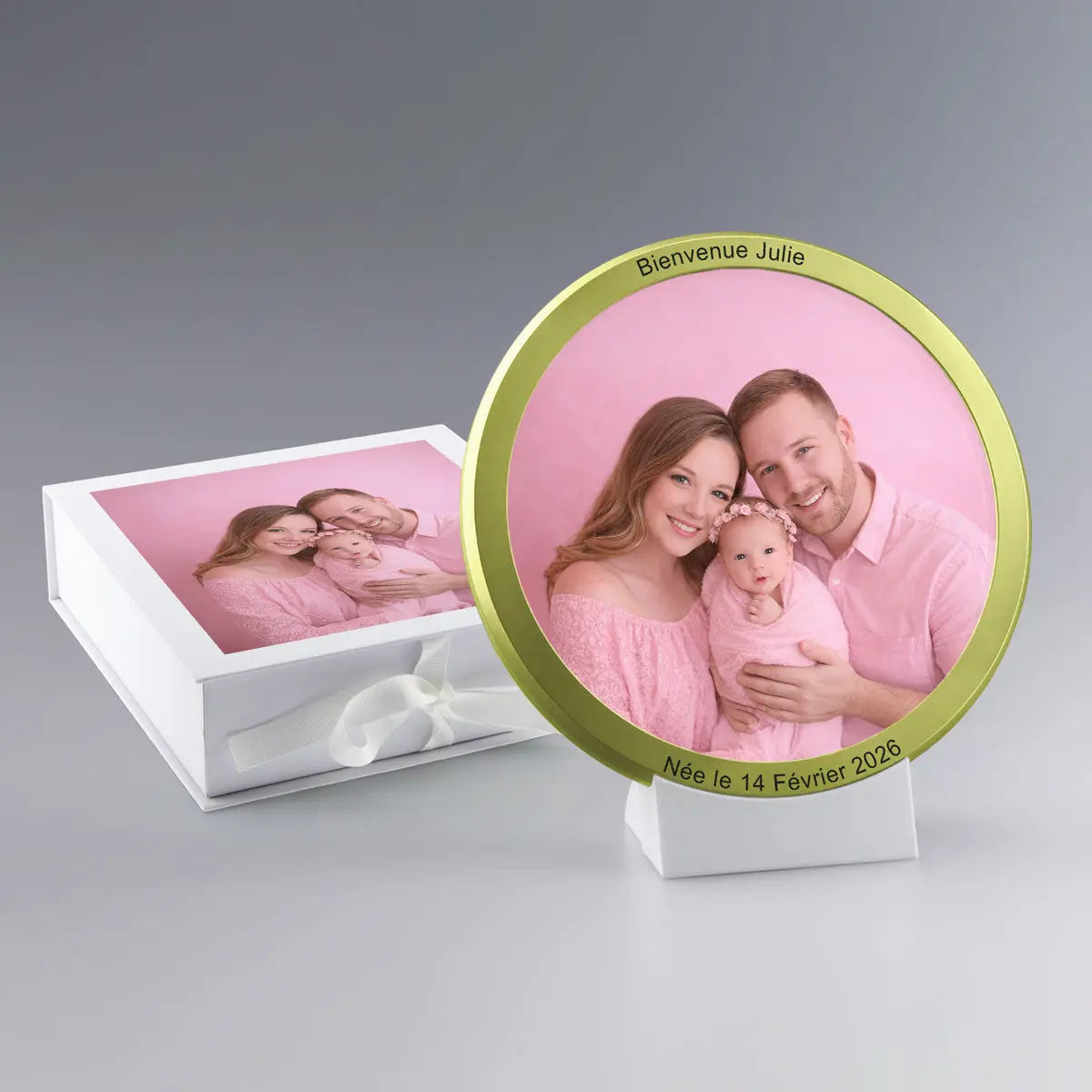 Grande Médaille de Naissance Personnalisée Photo en Verre et Métal Zephyr Paris