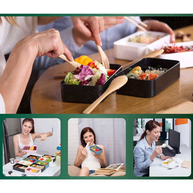 Boîtes Bento personnalisées utilisées au quotidien : repas maison sains et colorés, parfaits pour le bureau, la maison ou les pique-niques.