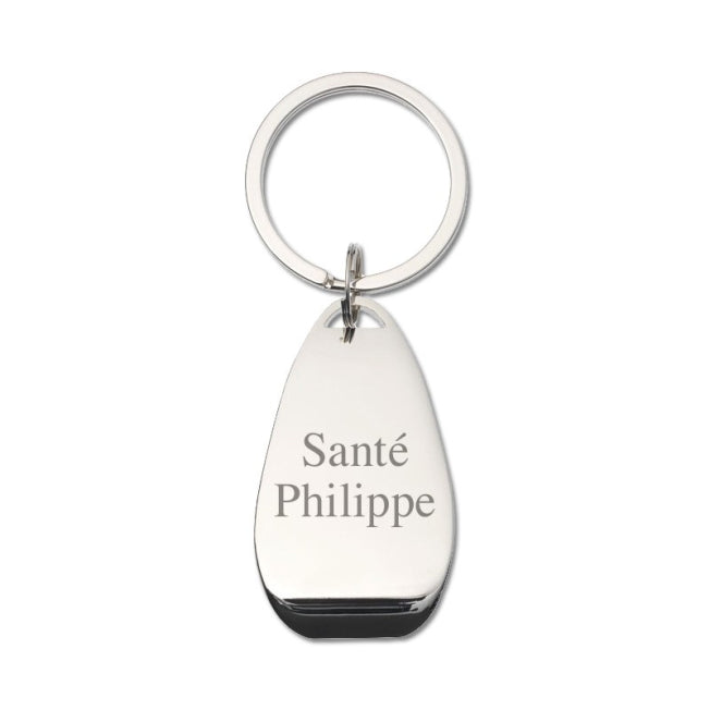 Décapsuleur personnalisé en métal gravé “Santé Philippe”, un accessoire original à offrir pour un anniversaire ou un remerciement.