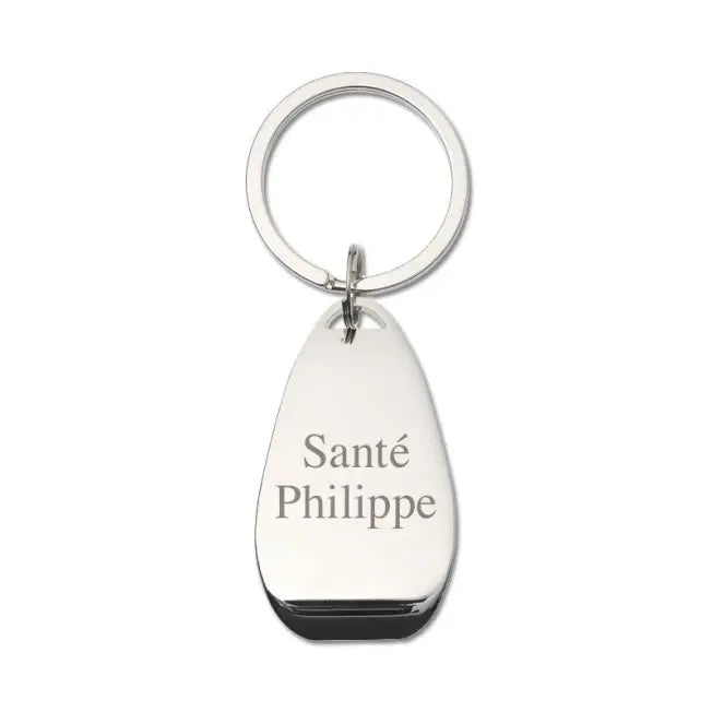 Décapsuleur personnalisé en métal gravé “Santé Philippe”, un accessoire original à offrir pour un anniversaire ou un remerciement.