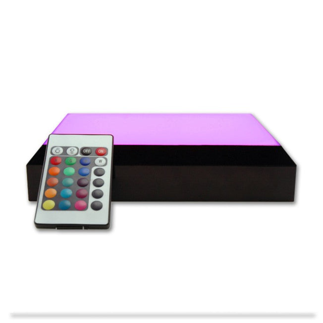Socle lumineux rectangle à LED violet, télécommande incluse. Idéal pour illuminer de grands blocs en verre gravé avec une lumière douce et personnalisée.