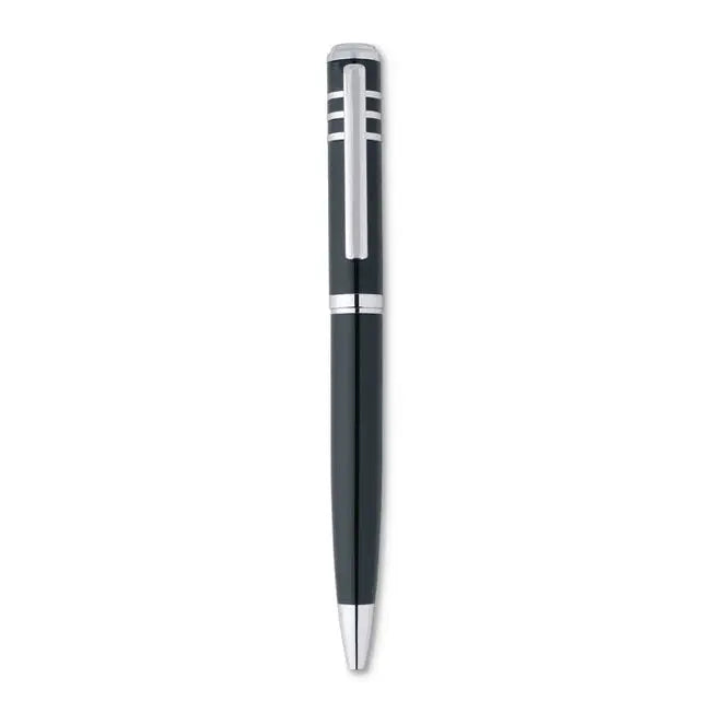 Stylo twist en métal noir avec finitions argentées, personnalisable et présenté sans coffret, parfait pour un cadeau élégant.