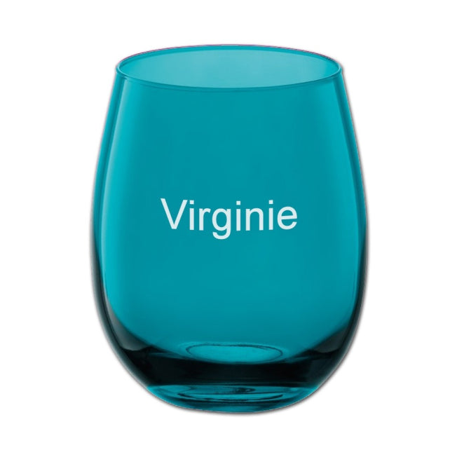 Verre coloré turquoise personnalisable avec un prénom gravé, idéal pour un cadeau original et unique.