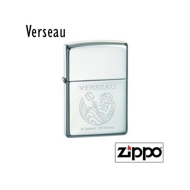 Briquet Zippo astrologique personnalisable pour les Verseaux, gravé avec symbole et dates. Cadeau unique pour les natifs de janvier à février.