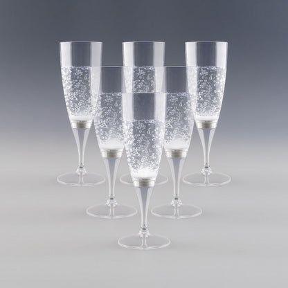 Flûtes à champagne à lumière blanche, effet bulles intégré. Parfaites pour les événements élégants ou mariages.