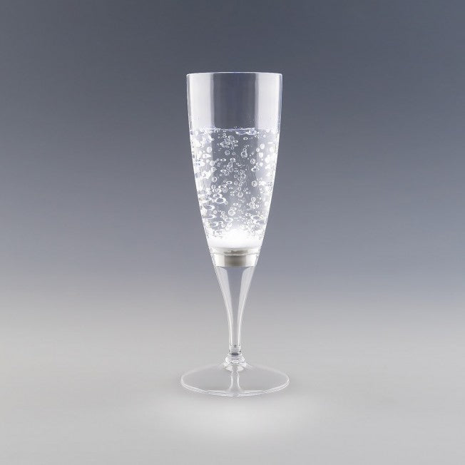Flûte à champagne lumineuse blanche avec effet bulles, idéale pour les soirées chics et ambiance glamour.