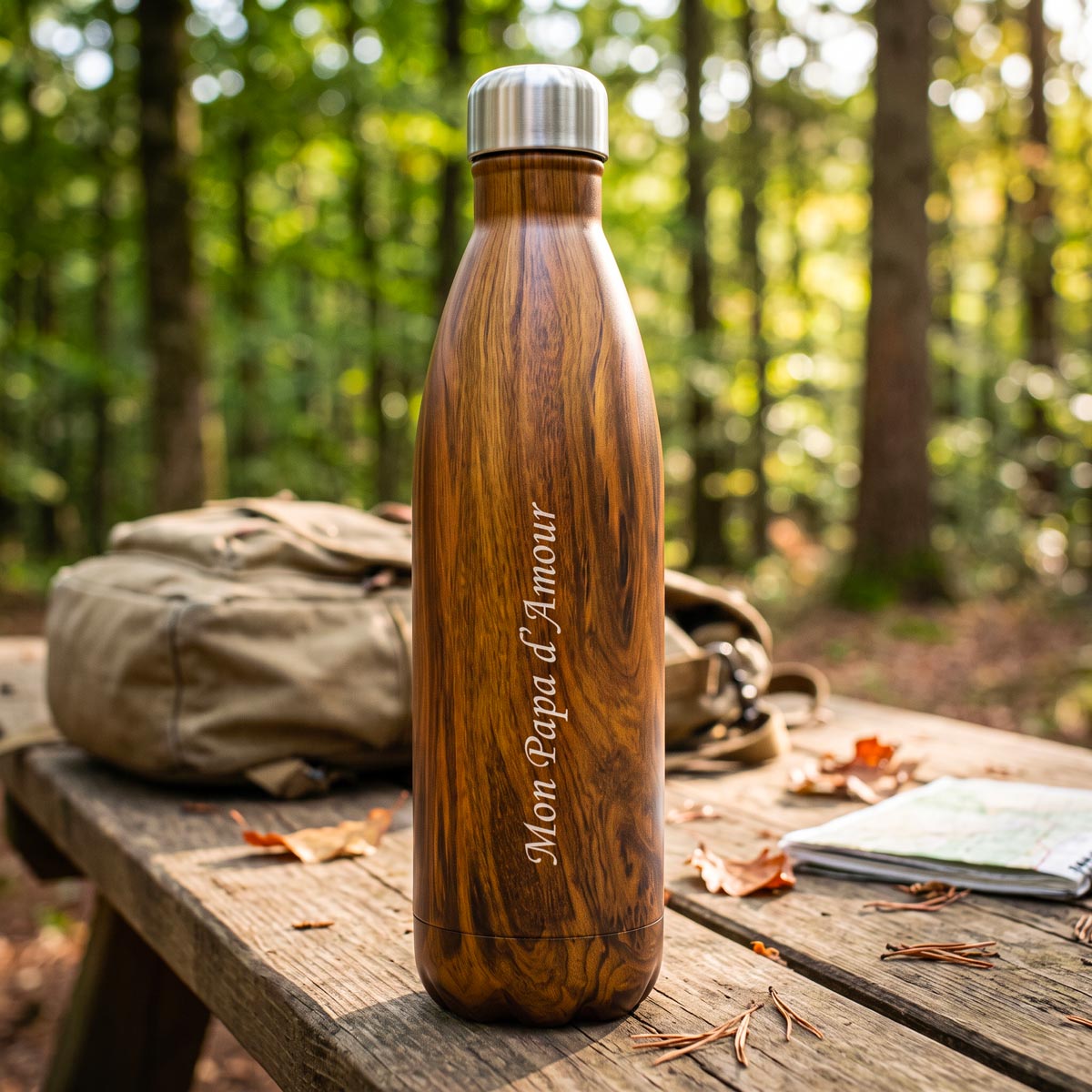 Bouteille isotherme personnalisée 750 ml – Motif bois