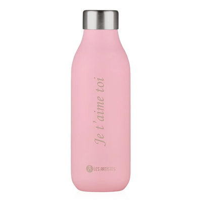 Bouteille isotherme rose 500 ml personnalisée avec gravure, en acier inoxydable, idéale pour conserver boissons chaudes ou froides.