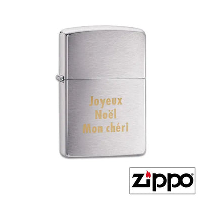 Briquet Zippo Regular satiné à personnaliser avec votre message gravé, parfait pour un cadeau unique et original.