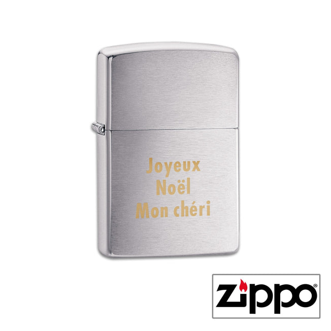 Briquet Zippo Regular satiné à personnaliser avec votre message gravé, parfait pour un cadeau unique et original.