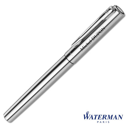 Stylo Roller Waterman Graduate argenté avec gravure personnalisée du nom – un cadeau élégant et professionnel à offrir en toutes occasions.