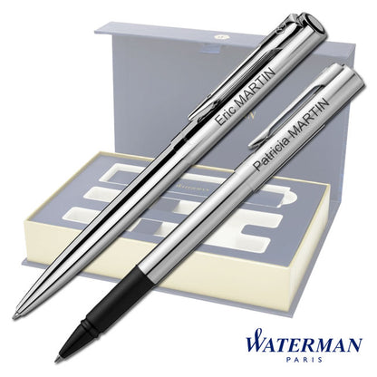 Coffret Waterman haut de gamme vide, conçu pour accueillir un stylo bille et un roller personnalisés, intérieur raffiné en mousse blanche.