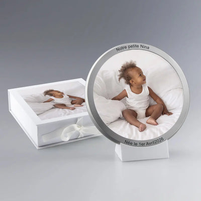 Grande Médaille de Naissance Personnalisée Photo en Verre et Métal Zephyr Paris