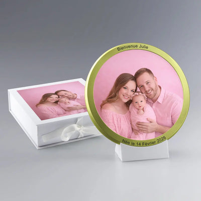 Grande Médaille de Naissance Personnalisée Photo en Verre et Métal Zephyr Paris