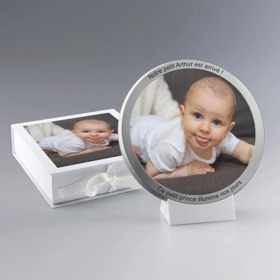 Grande Médaille de Naissance Personnalisée Photo en Verre et Métal Zephyr Paris