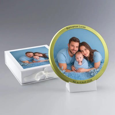 Grande Médaille de Naissance Personnalisée Photo en Verre et Métal Zephyr Paris