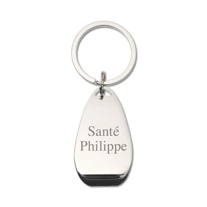 Décapsuleur personnalisé en métal gravé “Santé Philippe”, un accessoire original à offrir pour un anniversaire ou un remerciement.