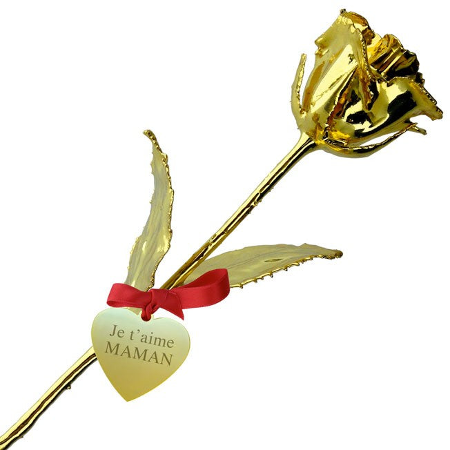 Une rose unique, immortalisée par un placage or 24 carats et un cœur gravé. Idéale pour offrir à une maman exceptionnelle.