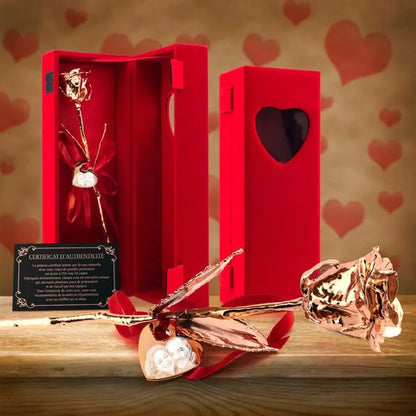 Gravure photo sur cœur doré rose accroché à une rose naturelle dorée à l’or rose 18 carats – cadeau de Saint-Valentin, cadeau d’anniversaire personnalisé pour homme ou femme.
