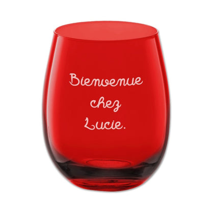 Verre coloré rouge à personnaliser avec une dédicace gravée, parfait pour un cadeau original et unique.