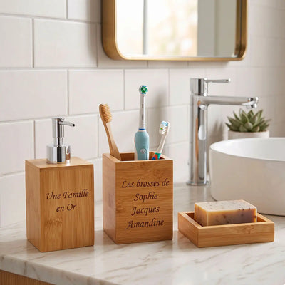 Ensemble de salle de bains en bambou personnalisé – 3 pièces Zephyr Paris