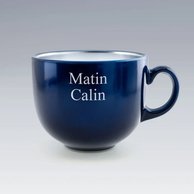 Tasse Jumbo bleue personnalisée "Matin Calin" par Luminarc. Un mug cocooning parfait pour savourer votre boisson chaude préférée avec tendresse.