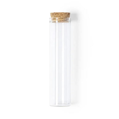 Tube en verre avec bouchon liège, parfait pour vos épices. À intégrer dans un set cadeau personnalisé pour une cuisine élégante et pratique.