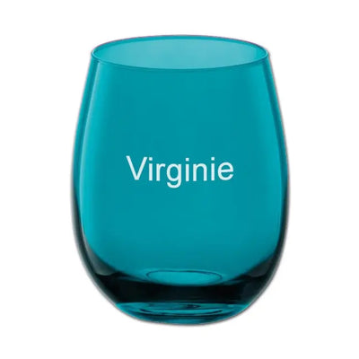 Verre coloré turquoise personnalisable avec un prénom gravé, idéal pour un cadeau original et unique.