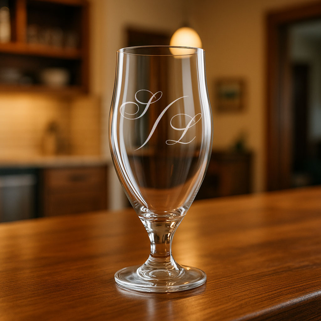 Verre à bière à personnaliser avec initiales gravées, cadeau personnalisé idéal pour anniversaire, mariage ou événement spécial.